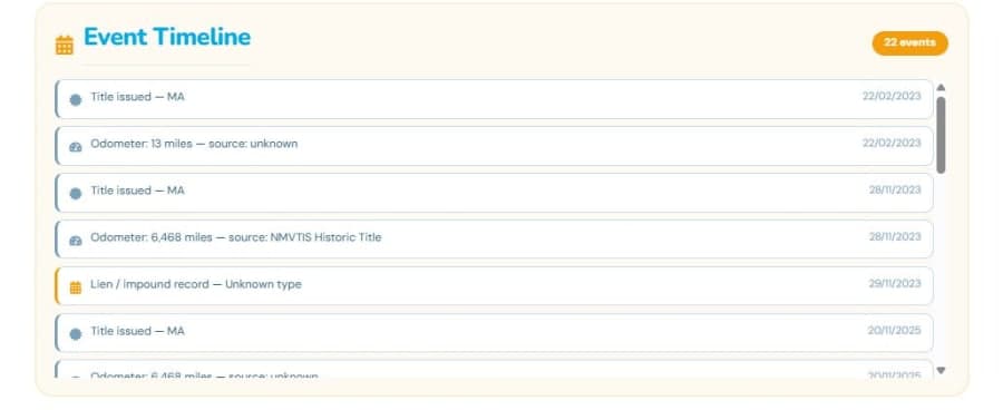 AI-generated event timeline in a VinSpectorAI report