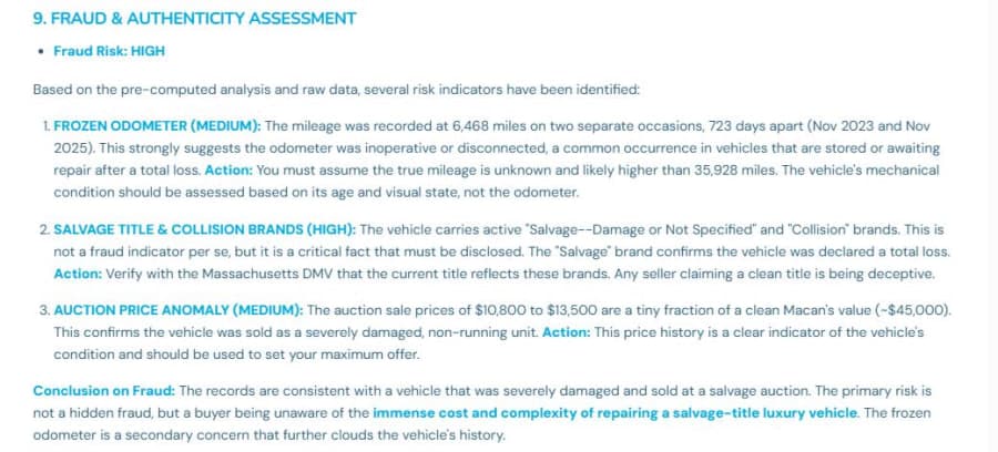 AI authenticity assessment in a VinSpectorAI report