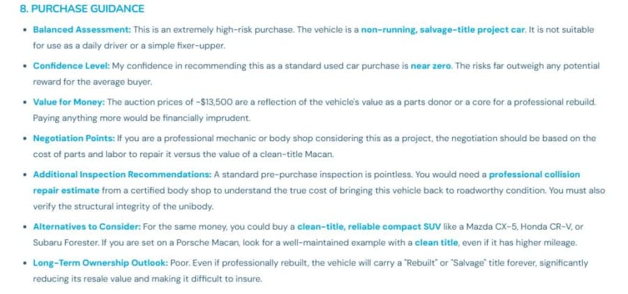AI purchase guidance in a VinSpectorAI report