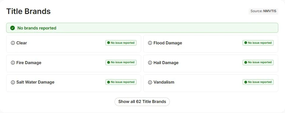 Title brand check in a VinSpectorAI report showing no brands reported