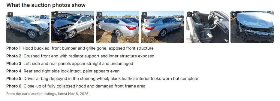 AI description of each auction photo of the car in a VinSpectorAI report